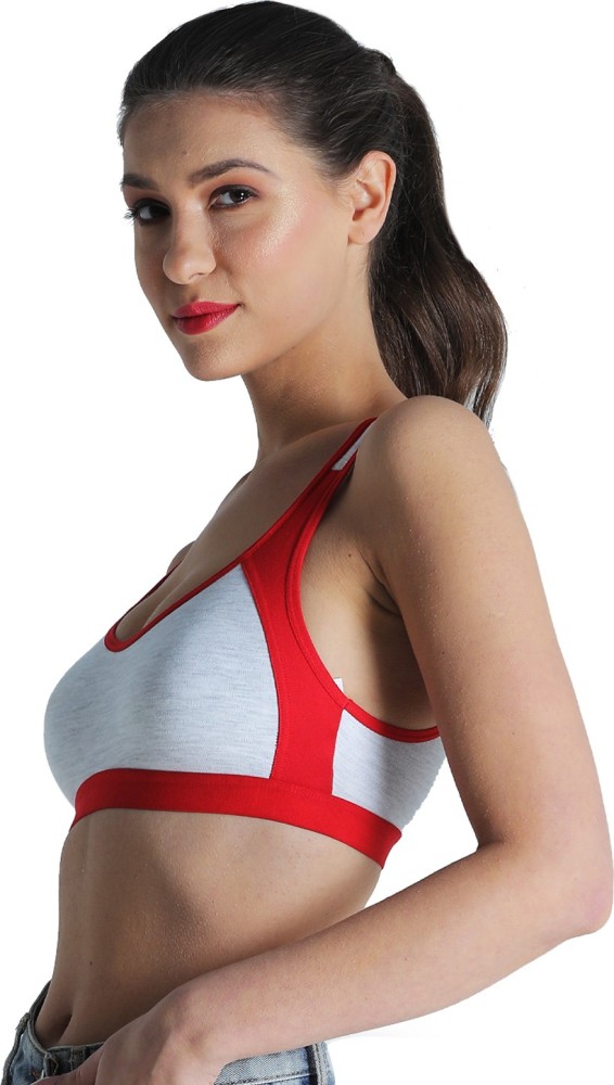 Deevaz Combo of 3 Non-Padded Cotton Rich Sports Bra In Red, Burgundy & Blue  Colour