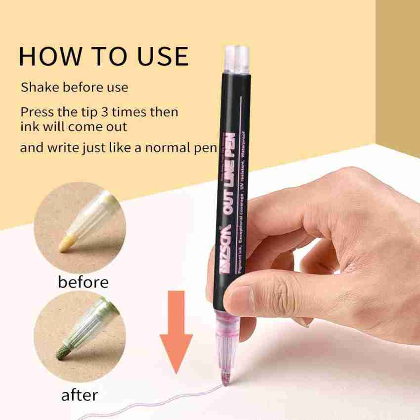 8/12 Colors Outline Paint Marker Glitter Pen Double Lines Art Markers Pens  Highlighter Drawing Scrapbooking Painting Doodling