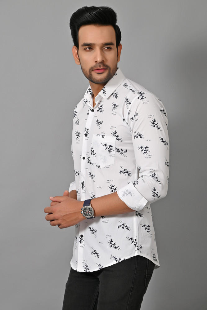 White flower shirt men clearance