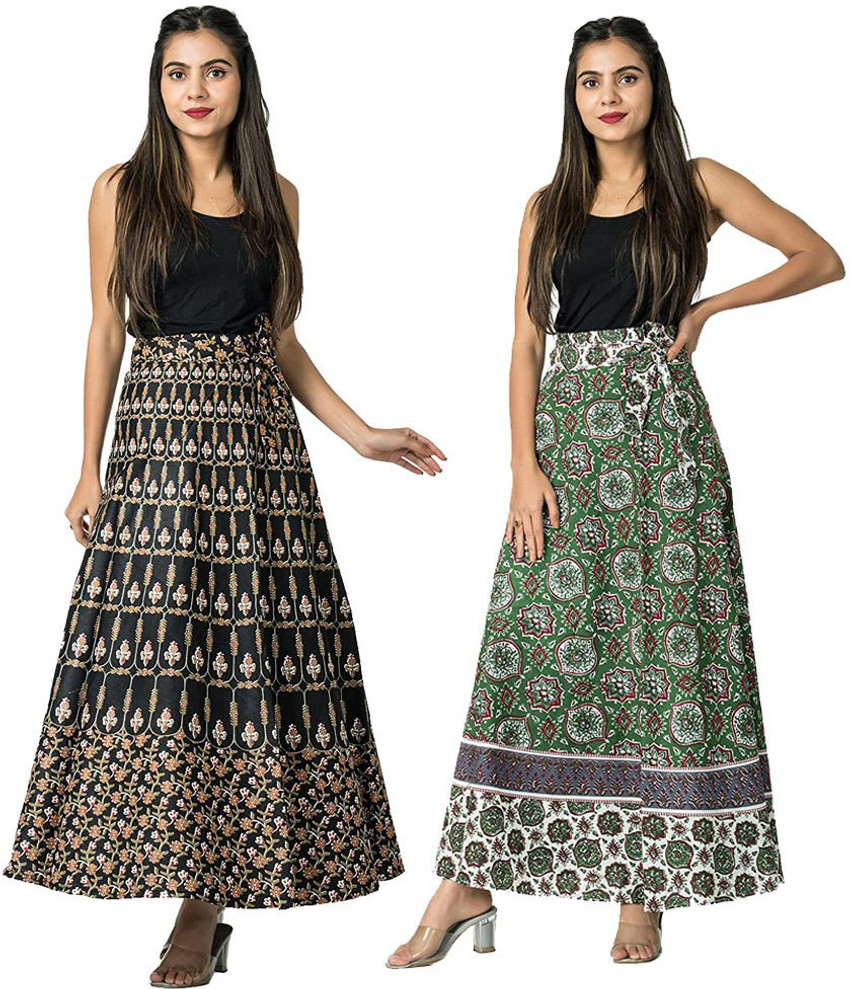 Myzora Printed Women Wrap Around Black Green Skirt Buy Myzora Printed Women Wrap Around Black Green Skirt Online at Best Prices in India Flipkart