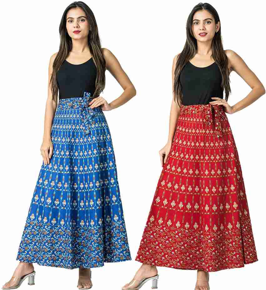 MayFay Printed Women Wrap Around Blue, Red Skirt - Buy MayFay