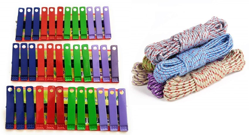 Antiter Combo of 36 Cloth Clips and 20 Meter 2 Nylon Rope for
