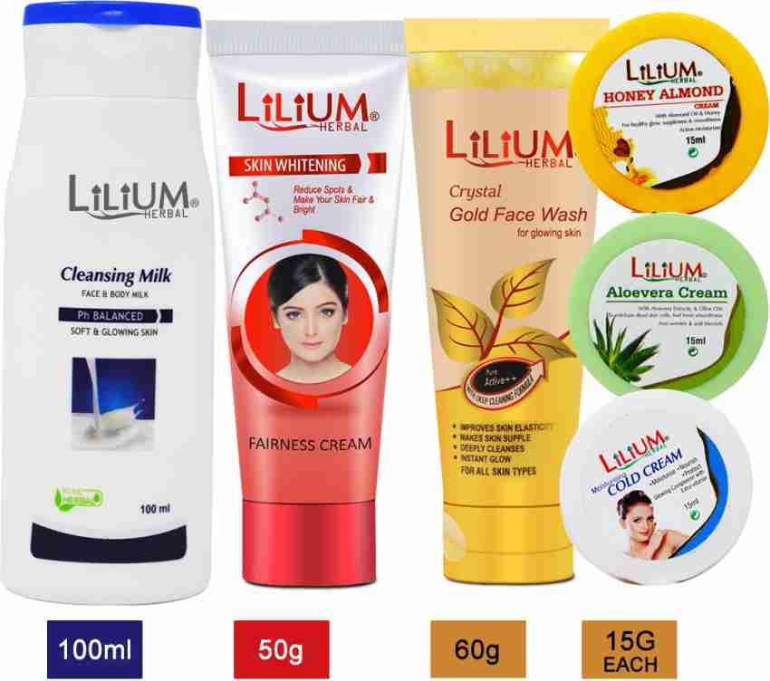 LILIUM Herbal Cleansing Milk Cold Cream Fairness Cream Crystal Gold Face Wash Set of 6