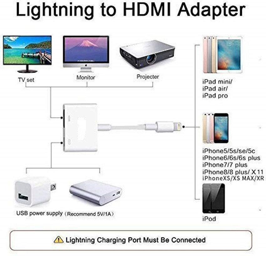 microware HDMI Adapter 0.8 m Lightning to HDMI for iPhone 12 11 XS