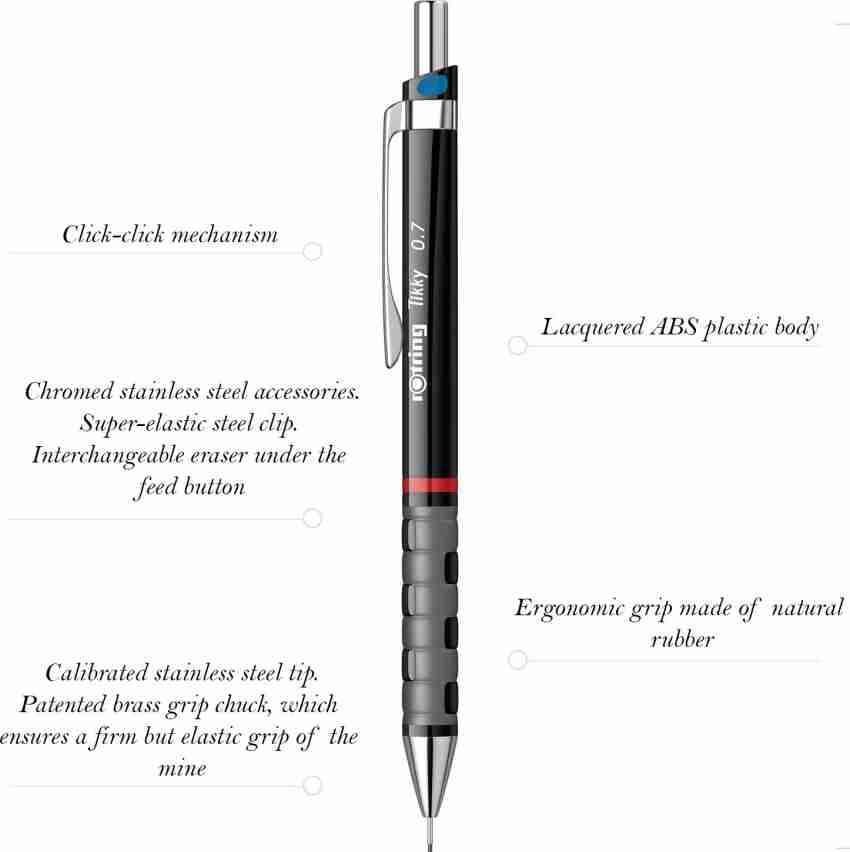 rotring Tikky Mechanical Pencil, HB 0.7mm Lead, Black  Plastic Body Pencil - Mechanical Pencil