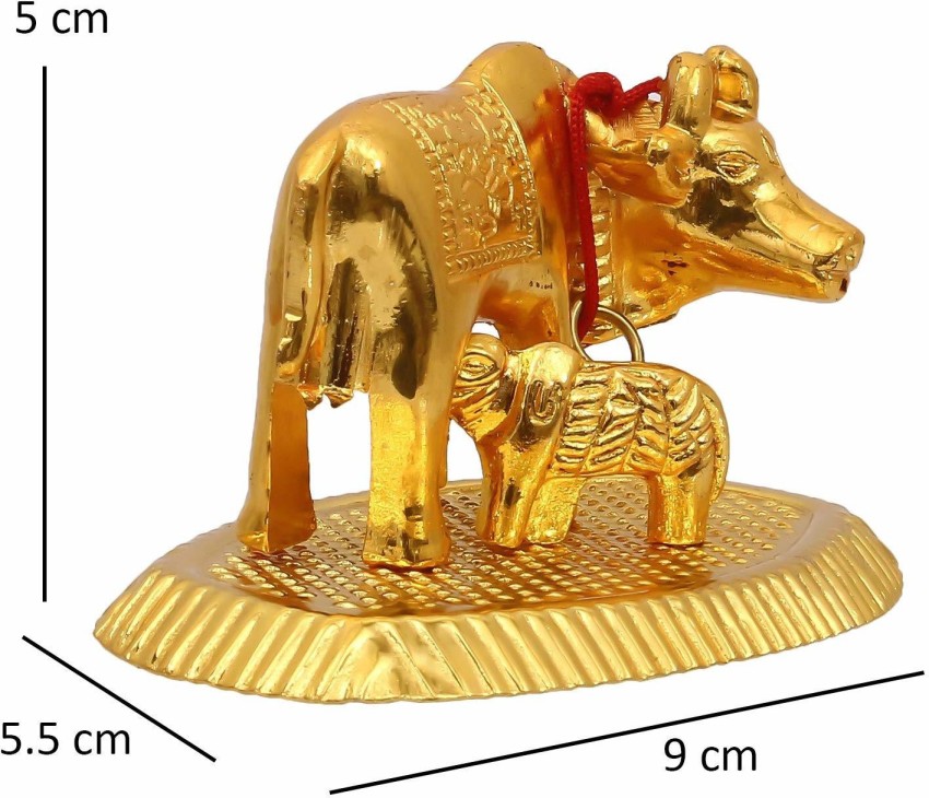 Readme Metal Golden Cow Kamdhenu Cow, Cow With Calf Handmade