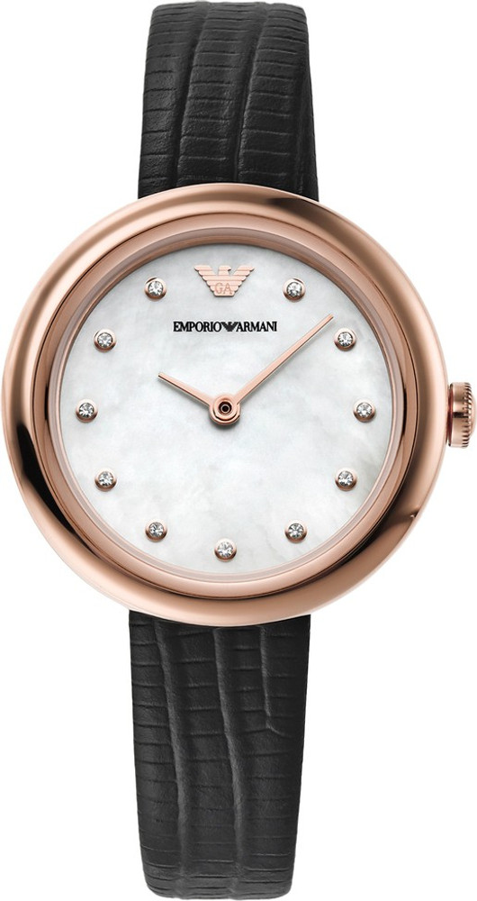 Armani ladies watch black leather strap store