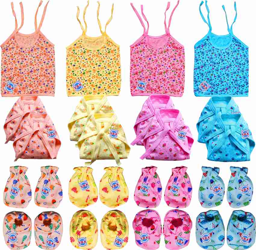V.B.K New Born Baby Care Cloth Set Combo Set Of 20 Jhabla Nappy Mittens Hosiery Material Random Print