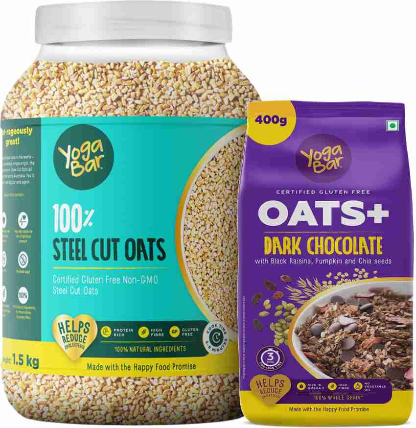 Yogabar High Protein Steel Cut Oats 1.5kg with Dark Chocolate Oatmeal 400g  Plastic Bottle Price in India - Buy Yogabar High Protein Steel Cut Oats  1.5kg with Dark Chocolate Oatmeal 400g Plastic