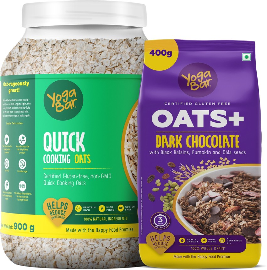 Yogabar High Protein Quick Instant Oats 900g with Dark Chocolate Oatmeal  400g Combo Plastic Bottle Price in India - Buy Yogabar High Protein Quick  Instant Oats 900g with Dark Chocolate Oatmeal 400g