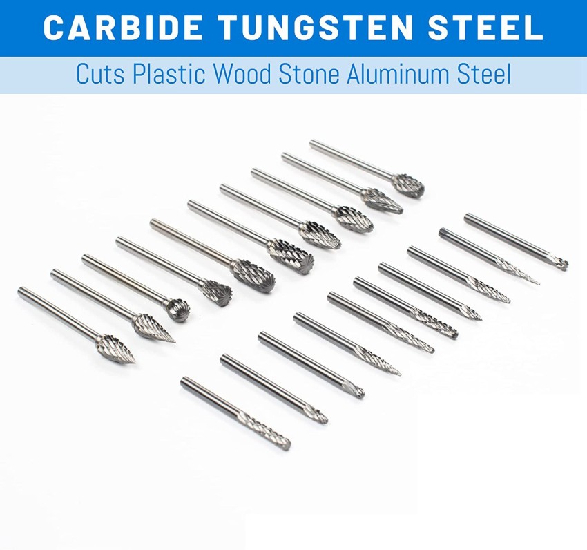 Tungsten Carbide Rotary Burr Bit Set 1/8 Cutting Carving Burrs for Dremel  Tool