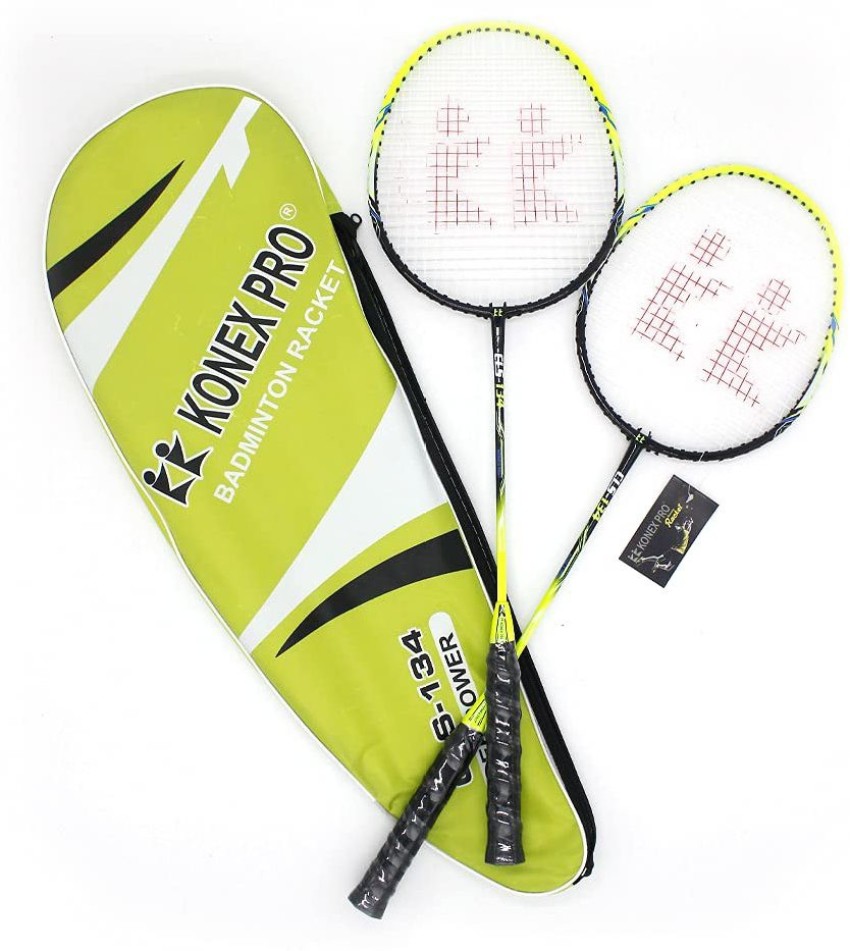 Konex JOINTLESS Pair Badminton Racket with Cover- 1 Set of Two Rackets Yellow Strung Badminton Racquet