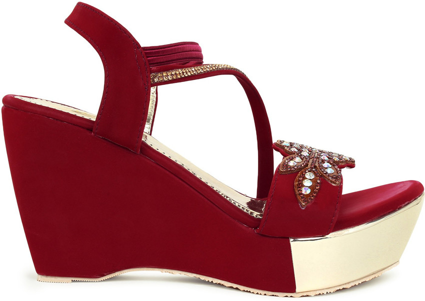 Red platform wedges best sale