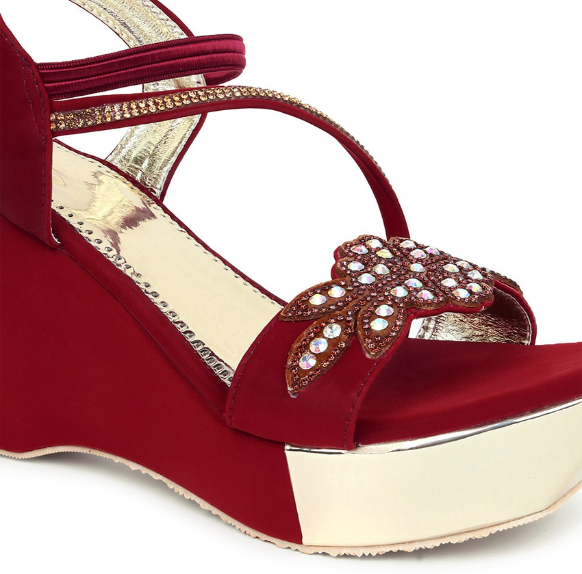 Red sale high wedges