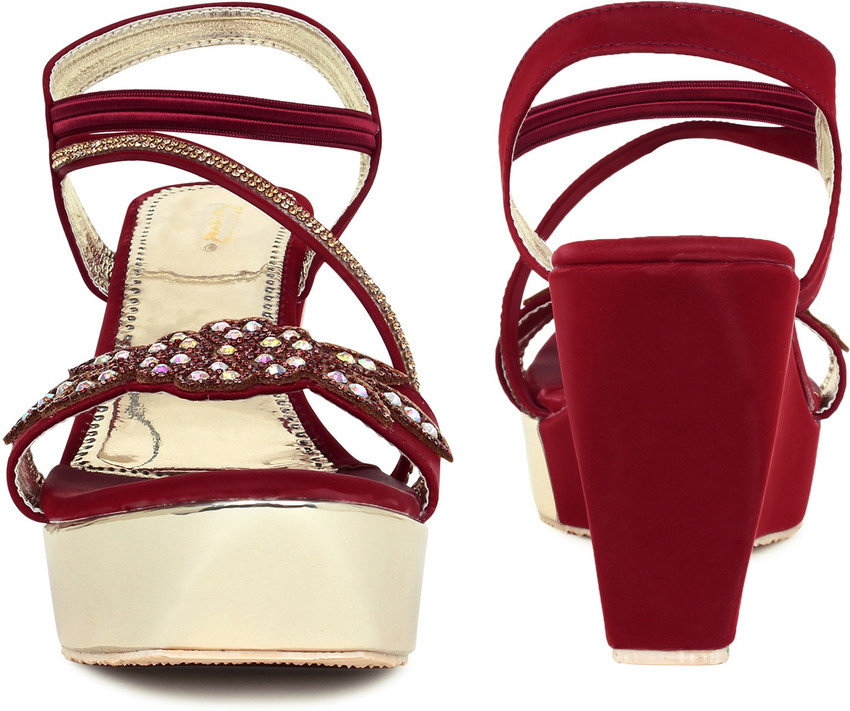 Red cheap strappy wedges