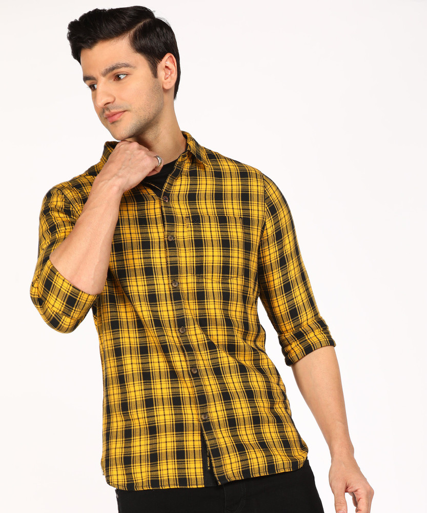 check shirt yellow and black