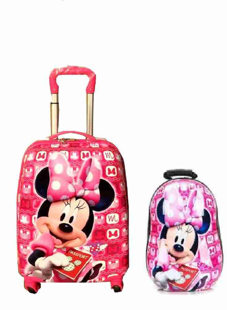 D Paradise Kids 16 Cartoon Suitcase Trolley and 13 Hardshell Bag Minnie Mouse Cabin Suitcase 4 Wheels 16 inch pink Price in India Flipkart