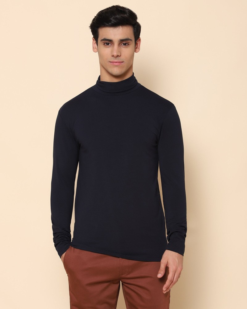 Pivero Solid Men High Neck Dark Blue T-Shirt - Buy Pivero Solid Men High  Neck Dark Blue T-Shirt Online at Best Prices in India | Flipkart.com