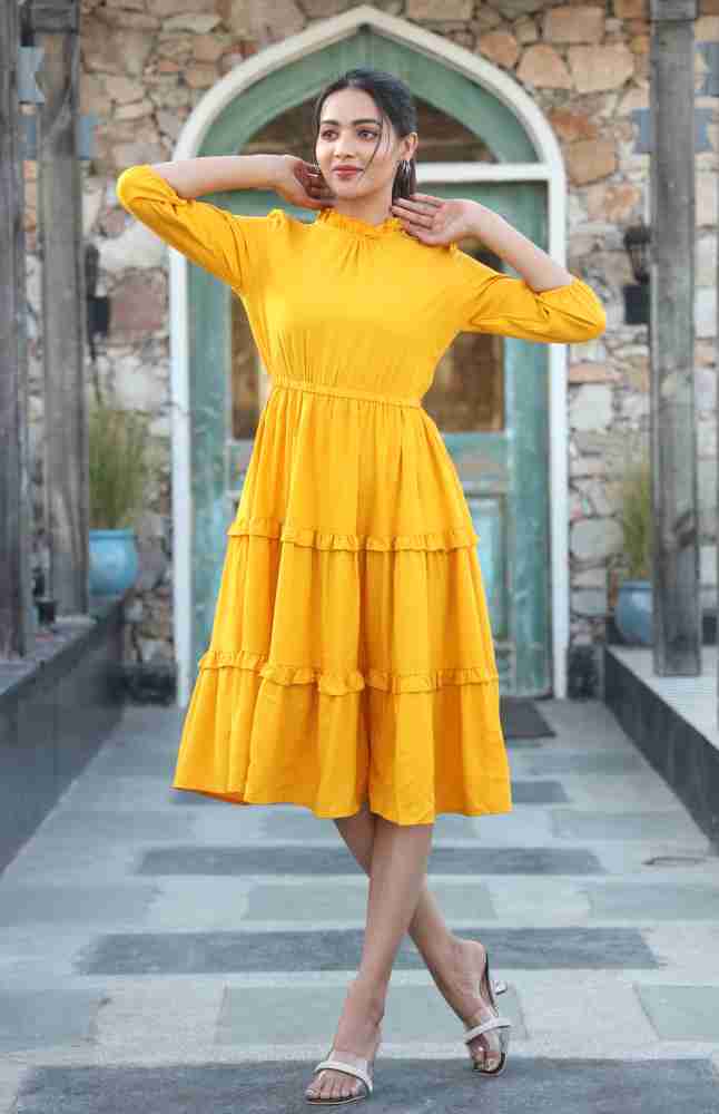 Shubhlabh Women Fit and Flare Yellow Dress