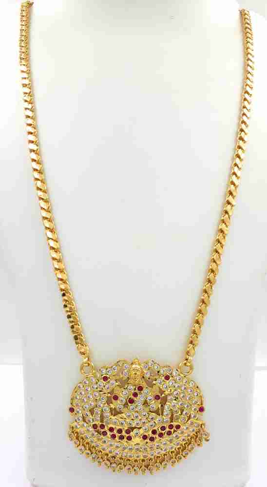 Anujeet Fashion Hub Gold Plated Covering Long Chain with AD Stone Big Lakshmi Dollar for Women Girls Gold plated Plated Copper Chain Price in India Buy Anujeet Fashion Hub Gold Plated Covering Long