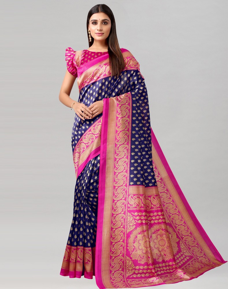 Womens Beautiful Ethnic Wear Navy BluePink Colour Banarasi Cotton Silk  Saree