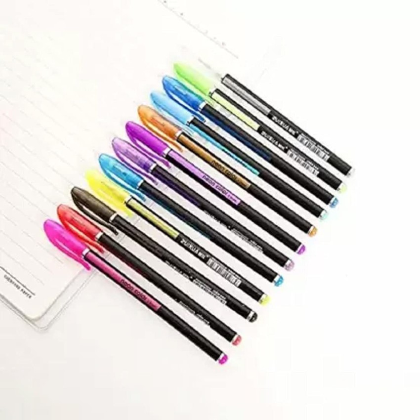 Craftwings Neon Gel Pen Set of 12 Glitter Gel Pen for  Sketching, Drawing Purpose Fine Tip Nib Sketch Pens 