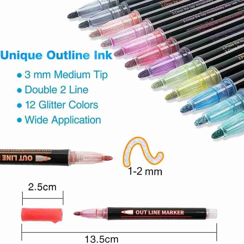 20 pcs Highlighters Marker Pens, 8 Double Line Outline Pens Metallic  Markers, 6 Magic Changing Color Markers, 6 Colored Curve Pens Linear Flair  Pen