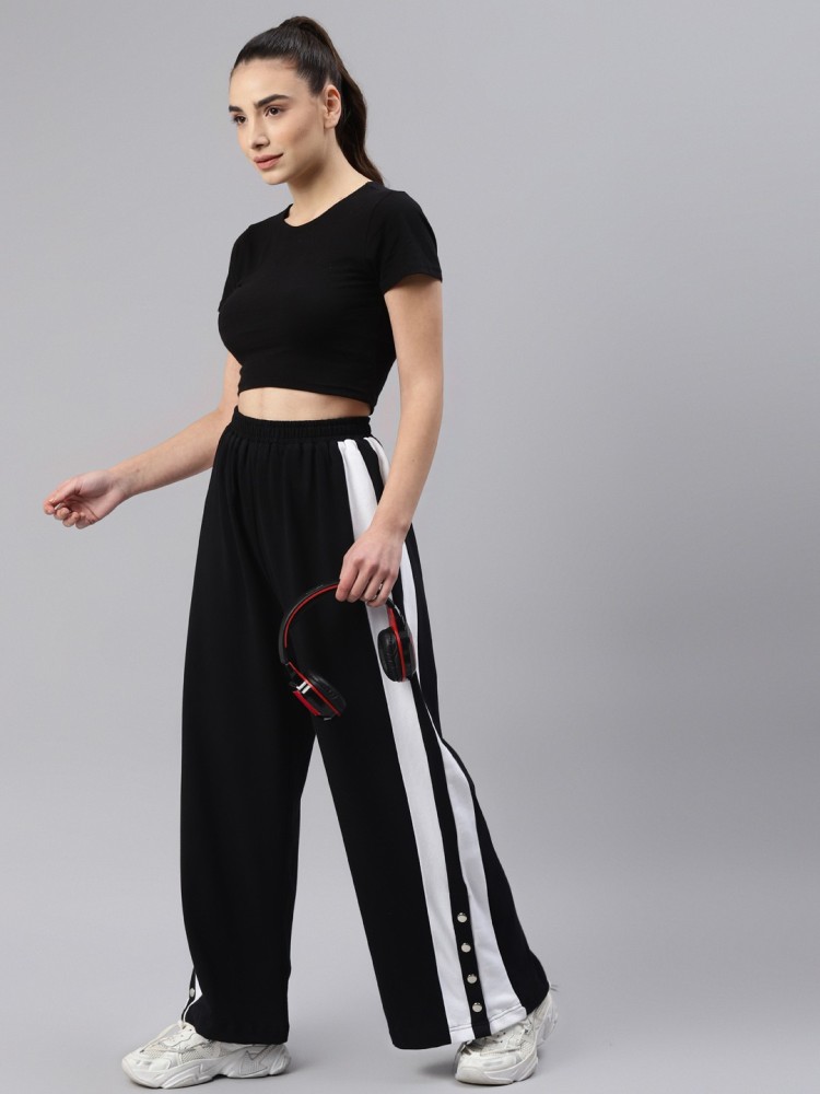 Women's black track sales pants with white stripe