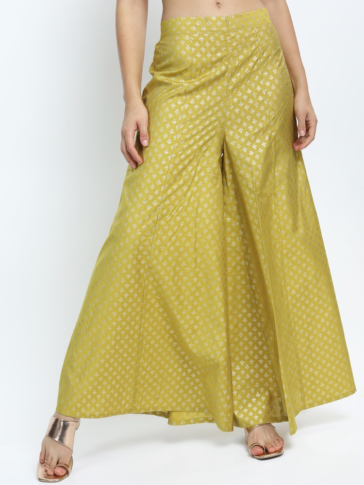 Vishudh Women Yellow Printed Straight Fit Palazzos