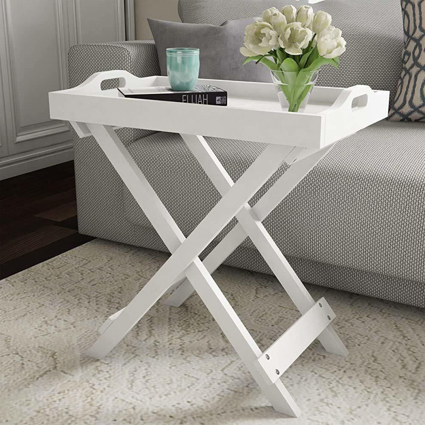plantzy Foldable Tea Table with X Shape Legs Side Table End Table with Detetchable Tray Engineered Wood Coffee Table Price in India Buy plantzy Foldable Tea Table with X Shape Legs Side Table