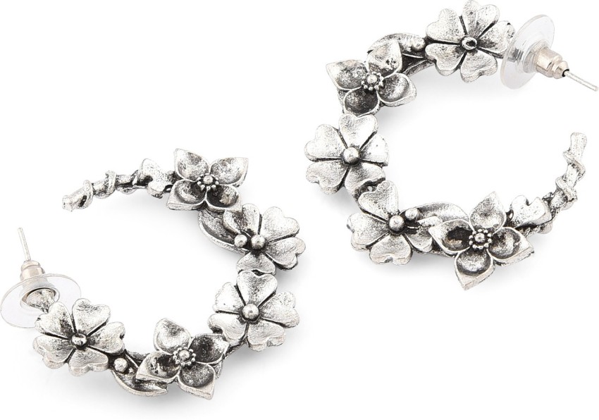 Fida Ethnic Oxidised Silver Flower Embossed Tribal Bracelet for Women