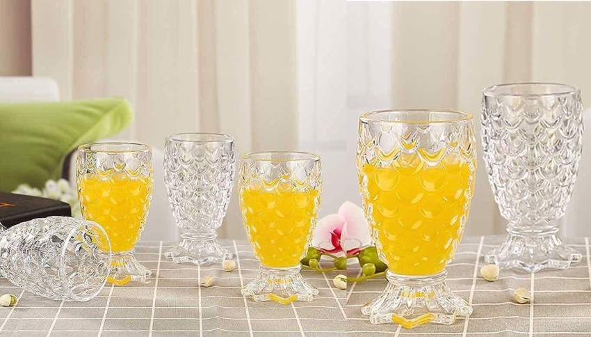 baluda Pack of 6 Glass Pineapple Shaped Juice Glasses, Drinking Glass Set,  Crystal Clear, Fancy Glass with Handle for Drinking Water, Juice, Cold  Drink, Whiskey, Wine, Liquor Price in India - Buy