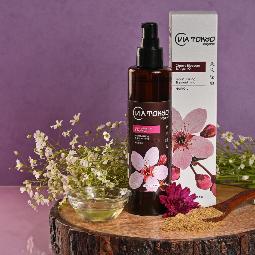 VIA TOKYO ORGANIC Cherry Blossom & Argan Oil Hair Oil, Moisturises