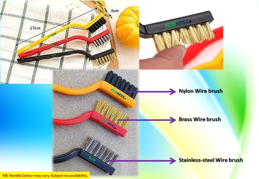 Scratch Brushes Stainless Steel/Nylon/Brass Wire Brush Set Double Bristle  for Cleaning Metal, Small Parts, Paint, Rust, 3 Pack 