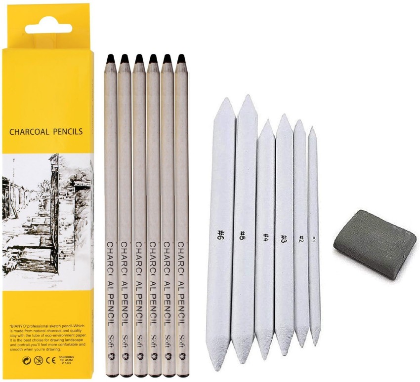 6Pcs drawing eraser pencil Eraser Charcoal Pencils Graphite Pencil Drawing