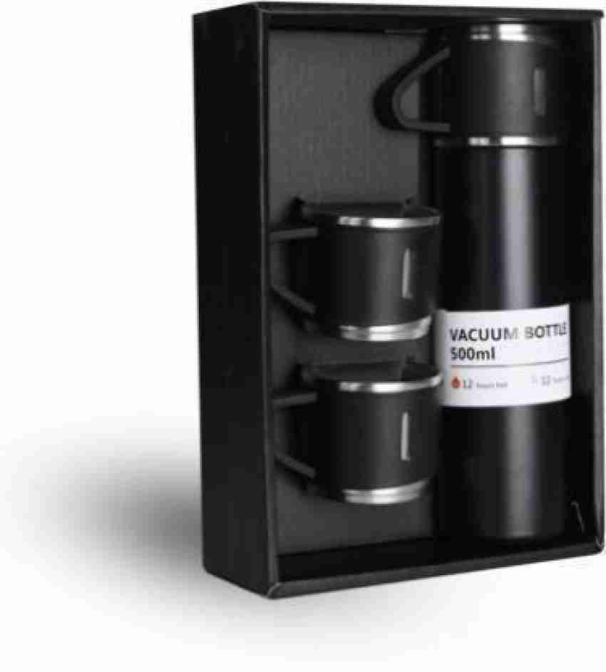 FLANKER Grey Vacuum Flask Gift Set Bottle with 3 Cups 500 ml Flask