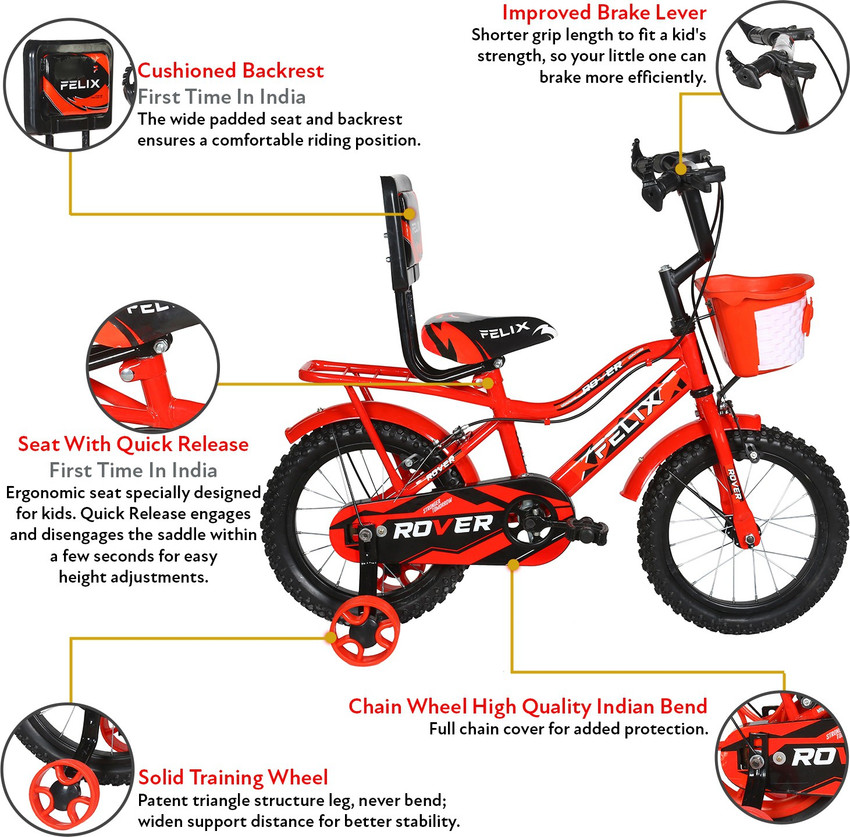 FELIX Rover 14 Inches Single Speed Steel Rim Tubeless Tyre Cycle for Kids 3 5 Years 14 T Road Cycle Price in India Buy FELIX Rover 14 Inches Single Speed Steel Rim