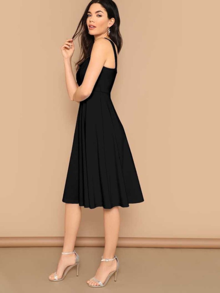 Plain black dress knee length sale