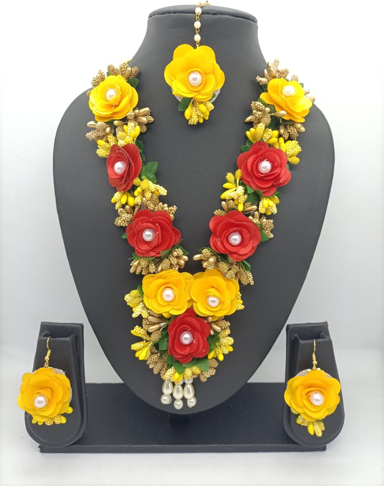 Rutvi Alankar Paper Yellow Red Jewellery Set Price in India Buy