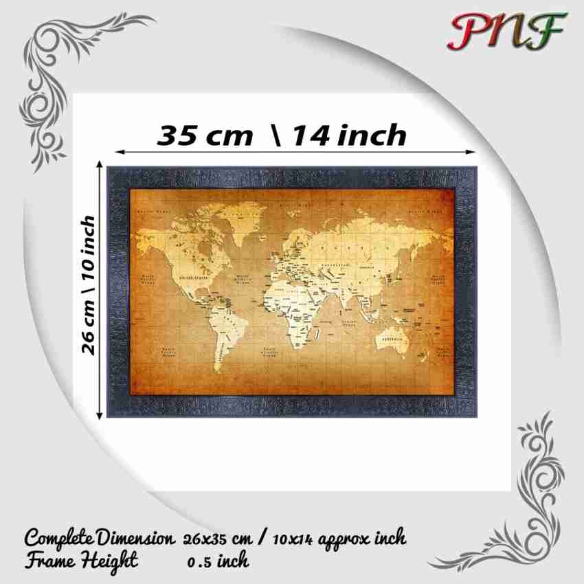 Vintage store Style World Map - Matt Laminated Push Pin Memo Board - Framed Driftwood Effect