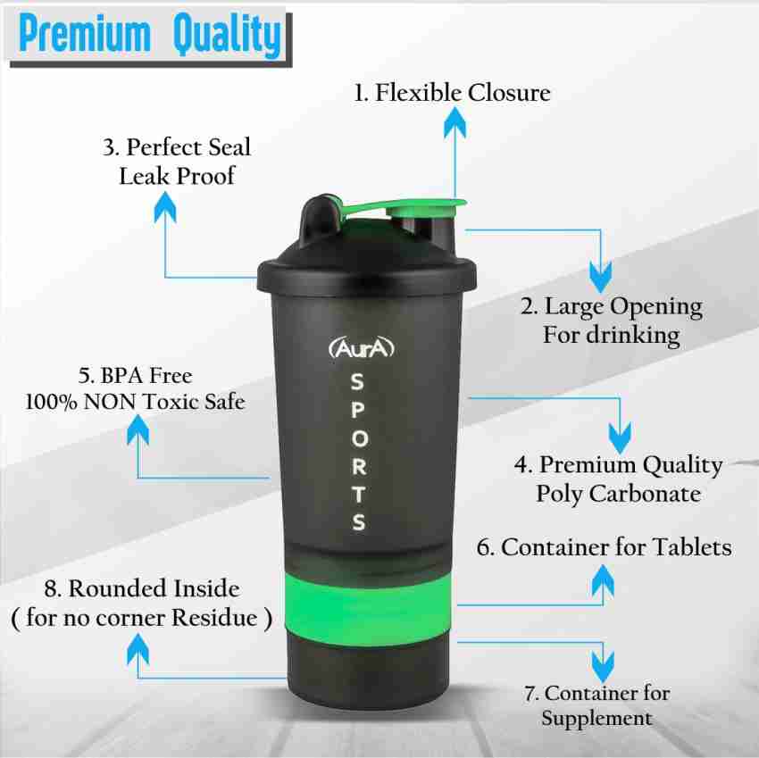 Aura Gym Shaker, Combo - (Pack of 2) Protein Shake, 100% Leakproof  Guarantee. 600 ml Shaker - Buy Aura Gym Shaker, Combo - (Pack of 2) Protein  Shake, 100% Leakproof Guarantee. 600