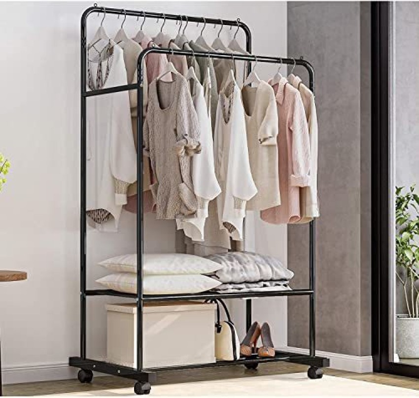 lukzer Double Garment Stand Cloth Rack Storage Organizer with Bottom Shelf ( White) Metal Coat and Umbrella Stand Price in India - Buy lukzer Double  Garment Stand Cloth Rack Storage Organizer with Bottom