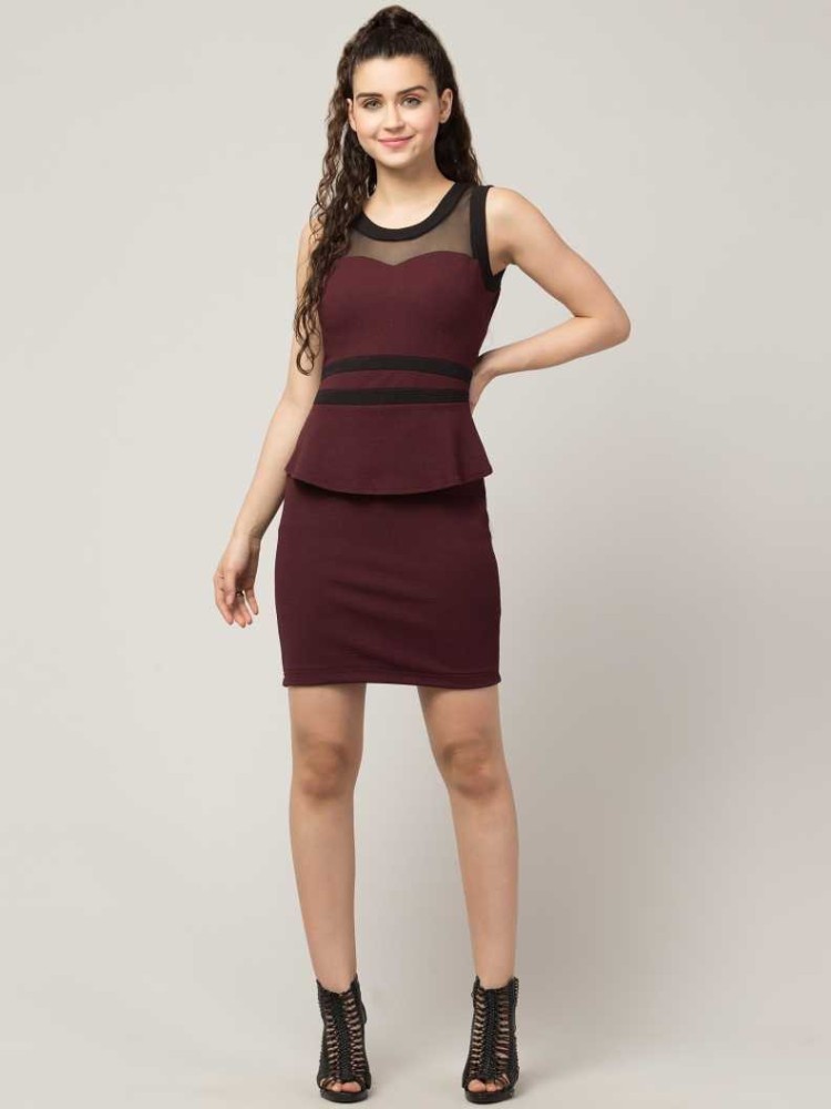 LOUSRICS Women Peplum Maroon Black Dress Buy LOUSRICS Women Peplum Maroon Black Dress Online at Best Prices in India Flipkart