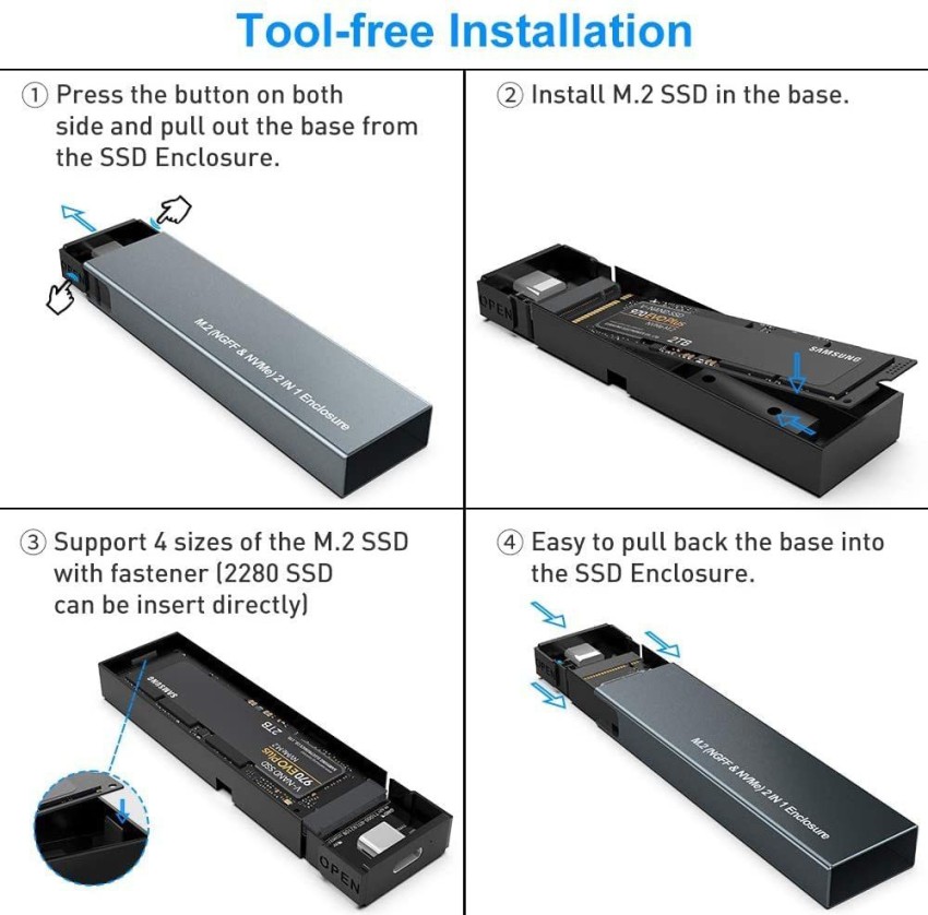 Tobo M.2 NVME and SATA NGFF Enclosure Dual Protocol USB 3.1 M.2 SSD  External Hard 2.5 inch TYPE C USB 3.1 M.2 SSD External Hard Disk Drive  Adapter HDD NGF Price in