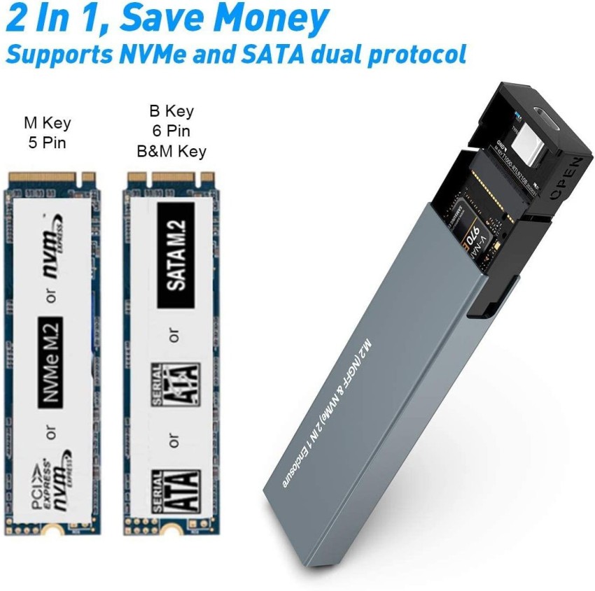 Tobo M.2 NVME and SATA NGFF Enclosure Dual Protocol USB 3.1 M.2 SSD  External Hard 2.5 inch TYPE C USB 3.1 M.2 SSD External Hard Disk Drive  Adapter HDD NGF Price in