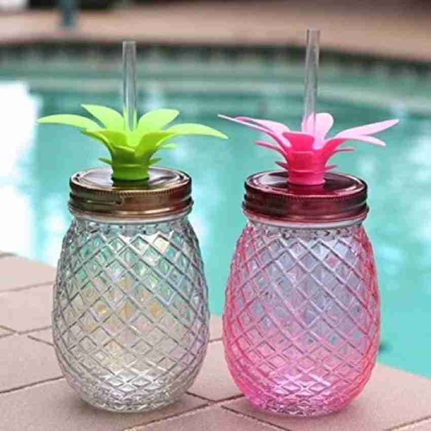 Pineapple-Shaped Mason Jar Mug Glasses with Handles, Straws & Lids