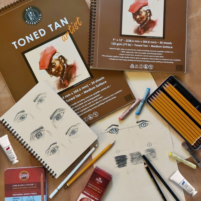 Medium Toned Tan Paper Sketchbooks - 3 Pack