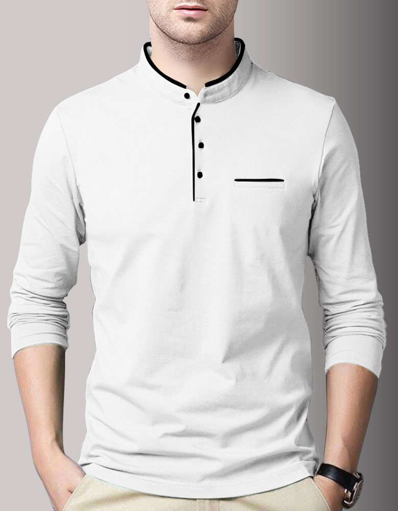 AUSK Solid Men Mandarin Collar White T-Shirt - Buy AUSK Solid Men Mandarin  Collar White T-Shirt Online at Best Prices in India | Flipkart.com