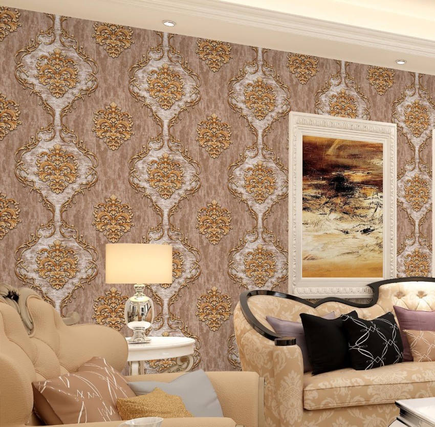 Brown damask style classic wallpaper patterns - TenStickers
