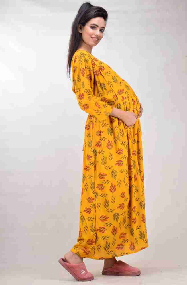 Buy CLYMAA Women Cotton Maternity Gown Dress (3XL) Online at Best